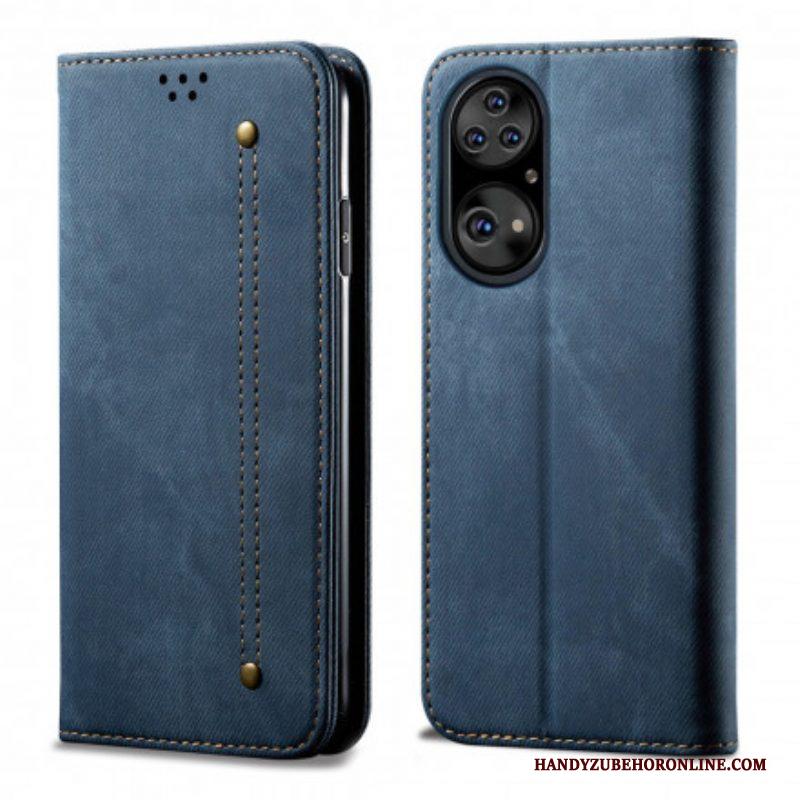 Bescherming Hoesje voor Huawei P50 Pro Folio-hoesje De Textuur Van Jeans Van Het Leer Van Het Imitatieleer