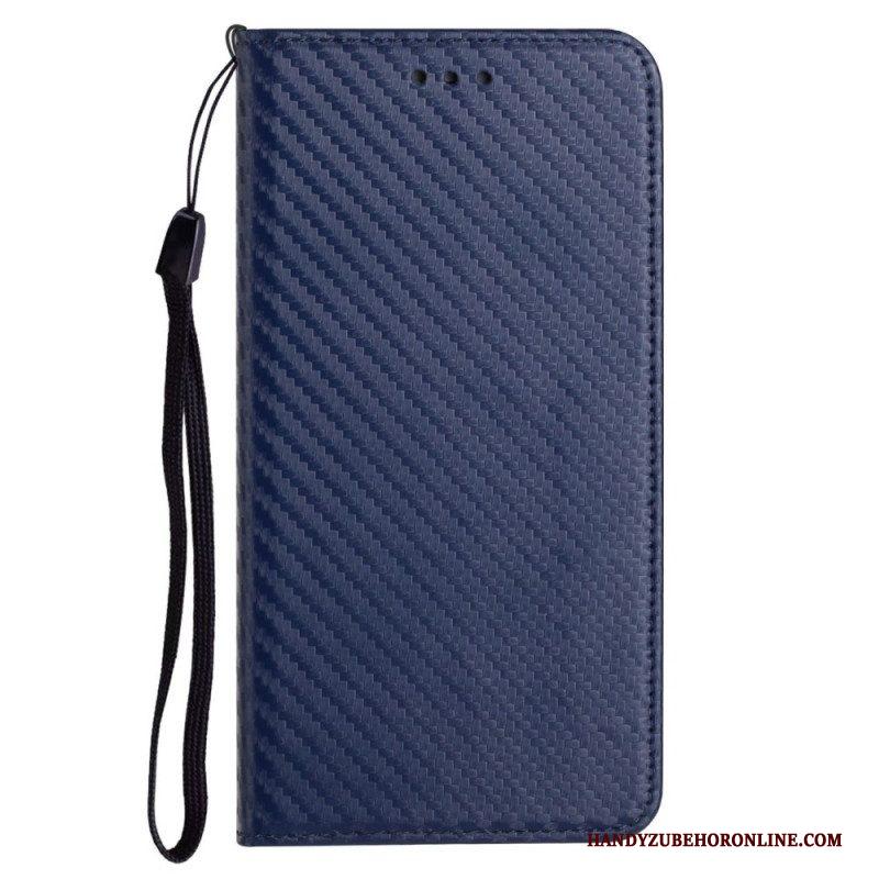 Bescherming Hoesje voor Samsung Galaxy M12 / A12 Met Ketting Folio-hoesje Band Van Koolstofvezel