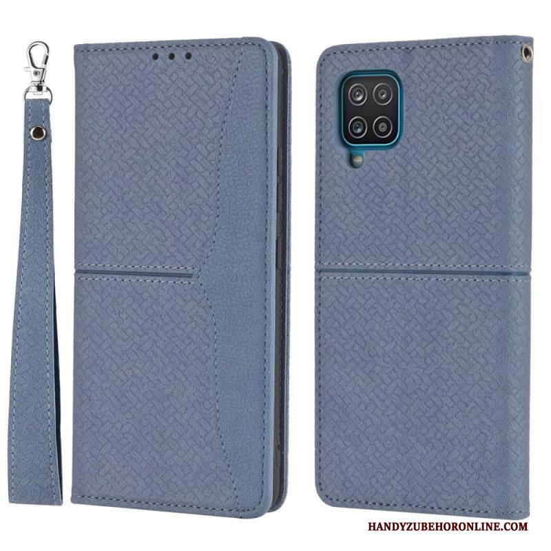 Bescherming Hoesje voor Samsung Galaxy M12 / A12 Met Ketting Folio-hoesje Geweven Leren Stijl Met Bandjes