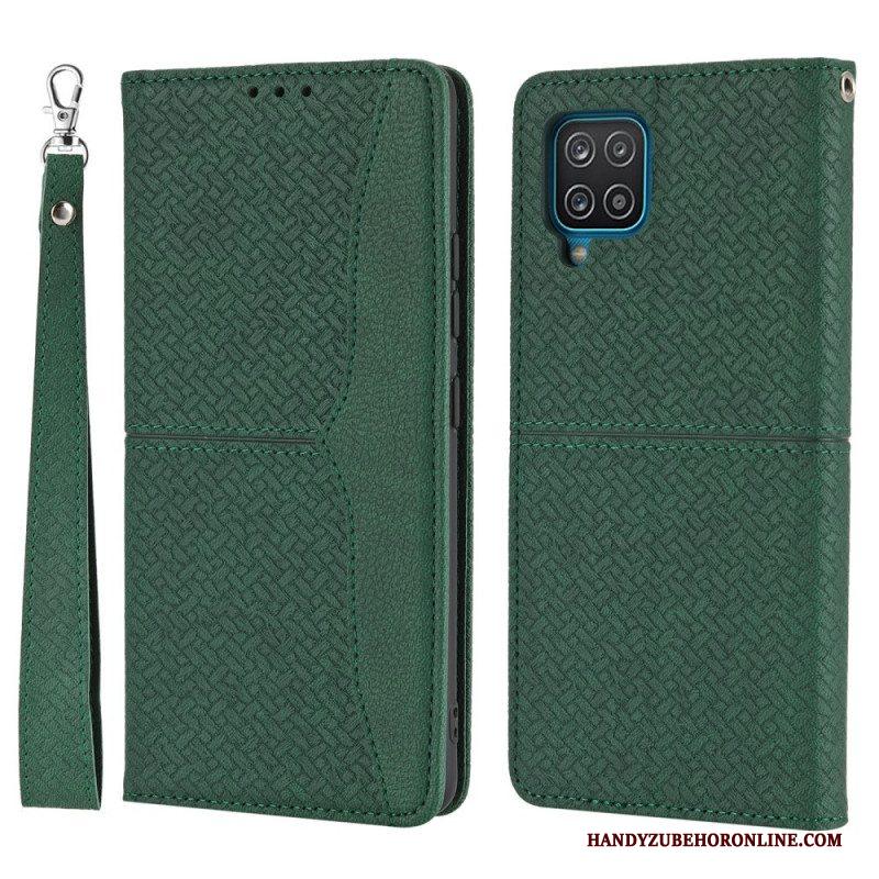 Bescherming Hoesje voor Samsung Galaxy M12 / A12 Met Ketting Folio-hoesje Geweven Leren Stijl Met Bandjes