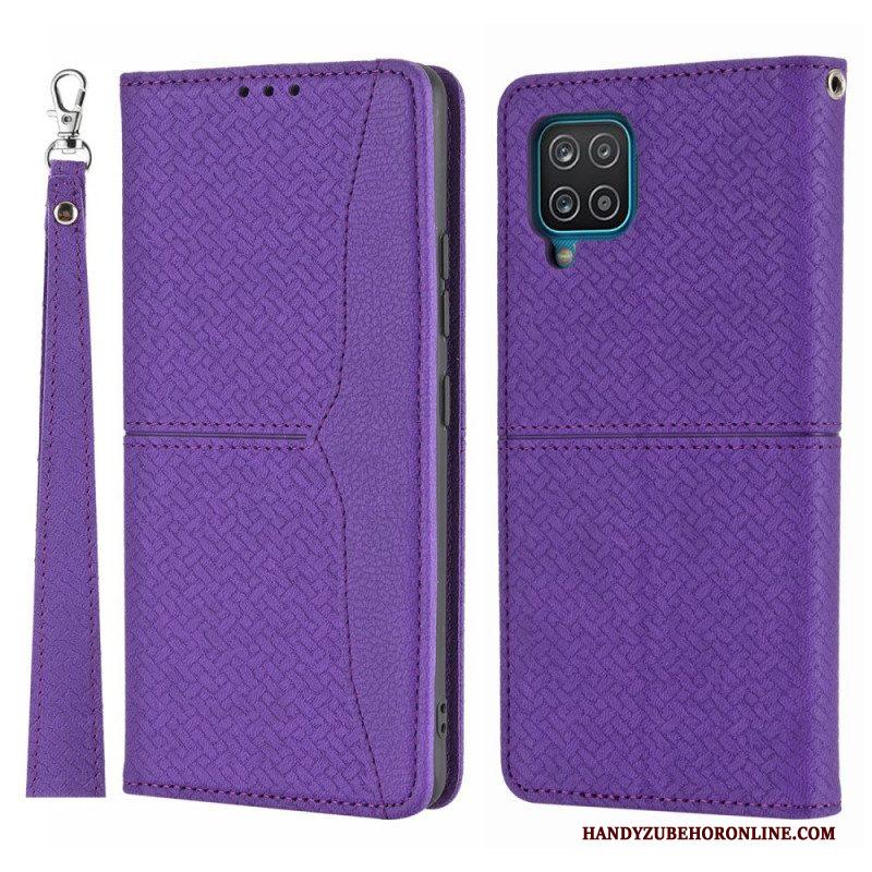 Bescherming Hoesje voor Samsung Galaxy M12 / A12 Met Ketting Folio-hoesje Geweven Leren Stijl Met Bandjes