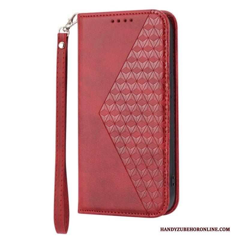 Bescherming Hoesje voor Samsung Galaxy S23 5G Met Ketting Folio-hoesje Strappy-patroon In 3d