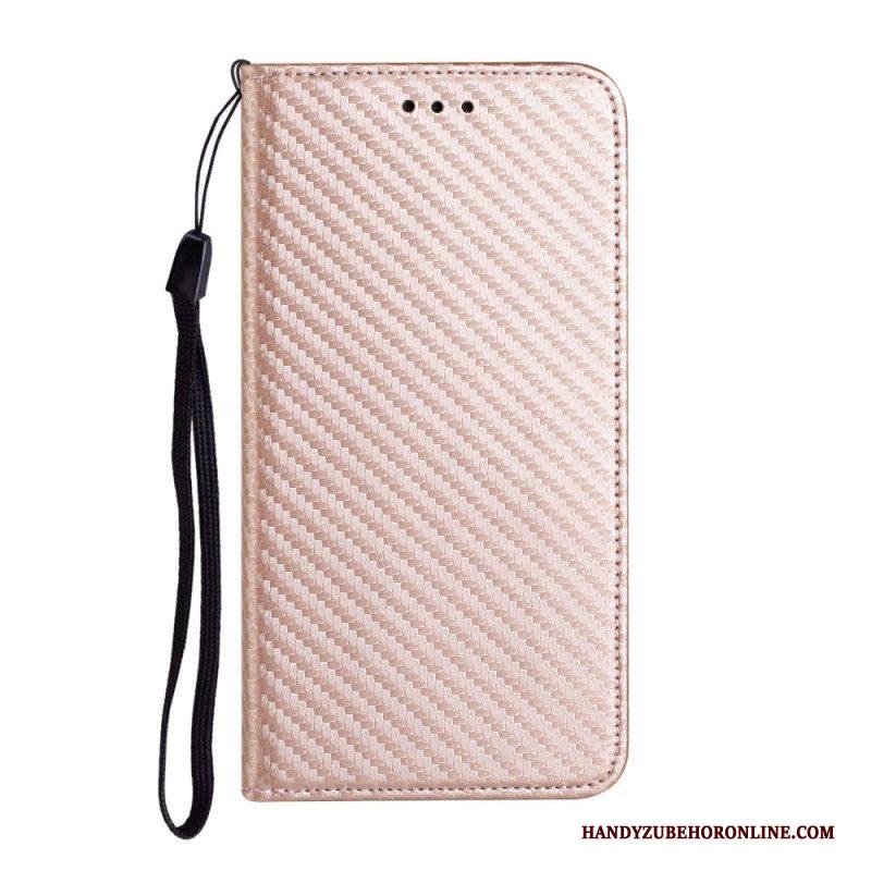 Bescherming Hoesje voor iPhone 15 Met Ketting Folio-hoesje Koolstofvezelband