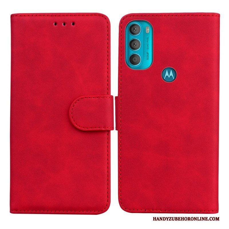 Flip Case voor Moto G71 5G Monochroom Leereffect