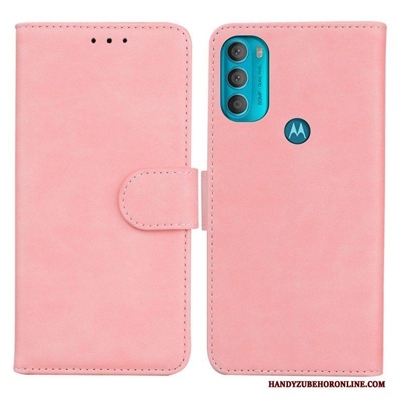 Flip Case voor Moto G71 5G Monochroom Leereffect