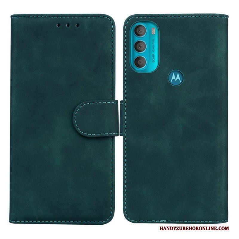 Flip Case voor Moto G71 5G Monochroom Leereffect