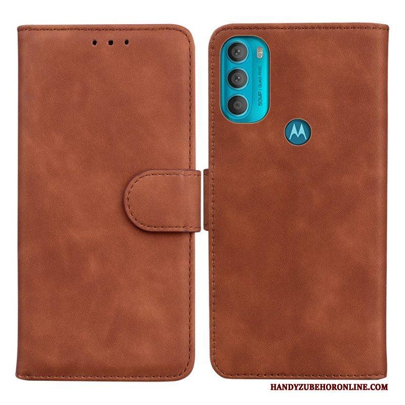 Flip Case voor Moto G71 5G Monochroom Leereffect