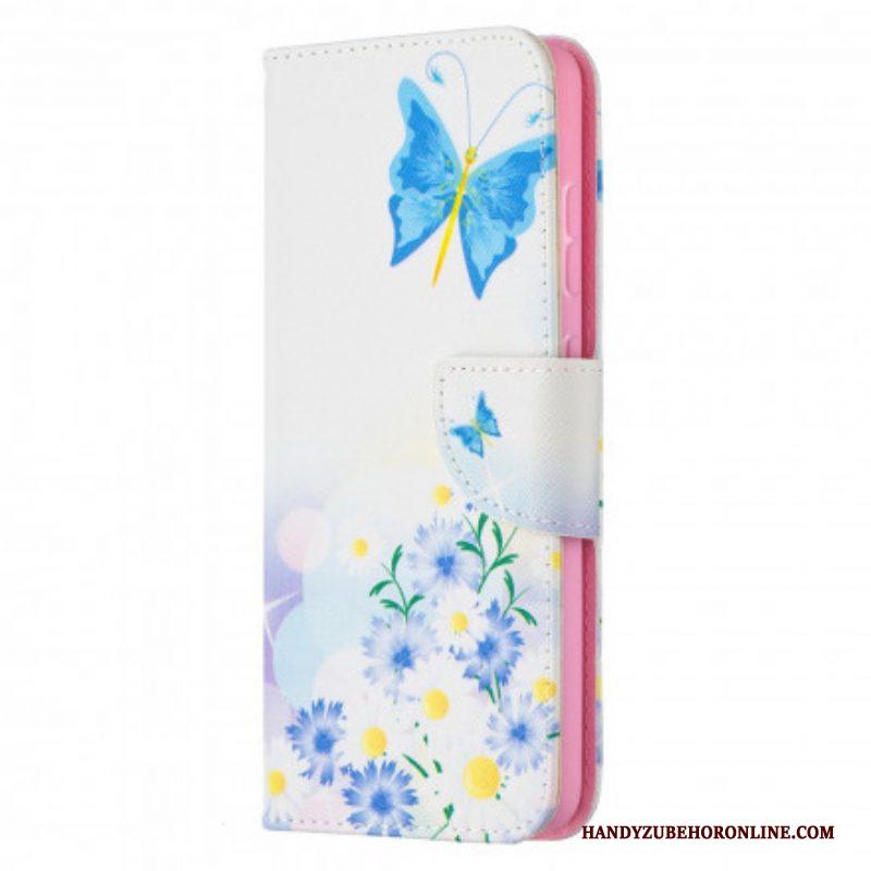 Flip Case voor Samsung Galaxy A52 4G / A52 5G / A52s 5G Geschilderde Vlinders En Bloemen