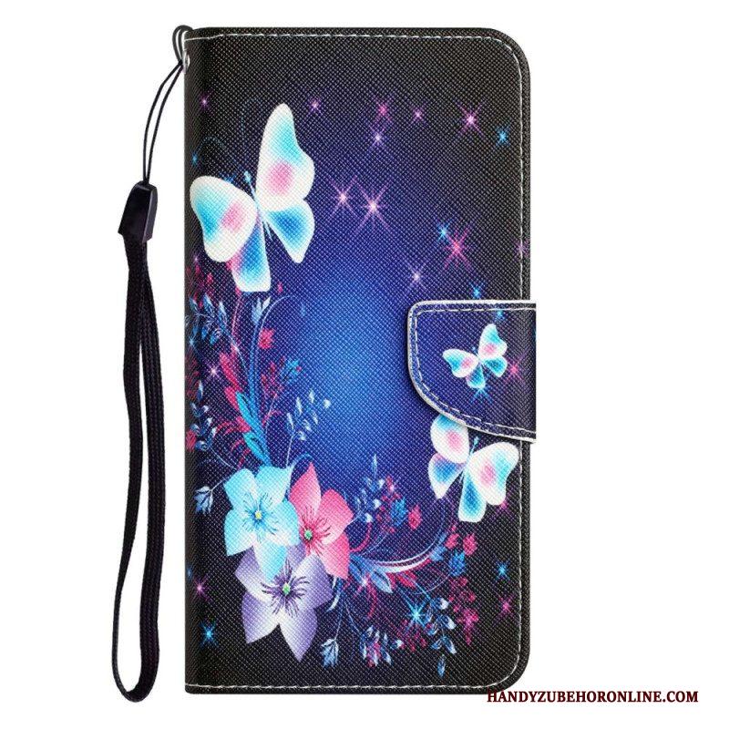 Flip Case voor Samsung Galaxy A53 5G Met Ketting Fairy Vlinders Met Lanyard