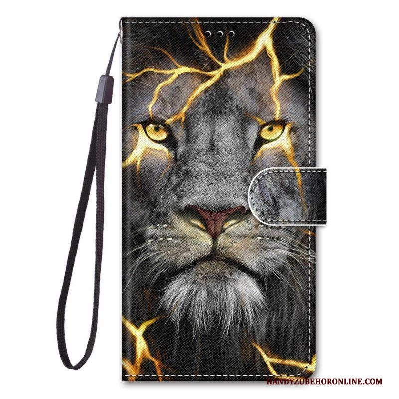 Flip Case voor Samsung Galaxy M53 5G Met Ketting Feline On Fire Met Riem