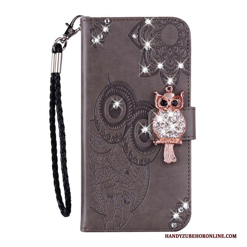 Flip Case voor Samsung Galaxy S21 FE Uil Mandala En Charme