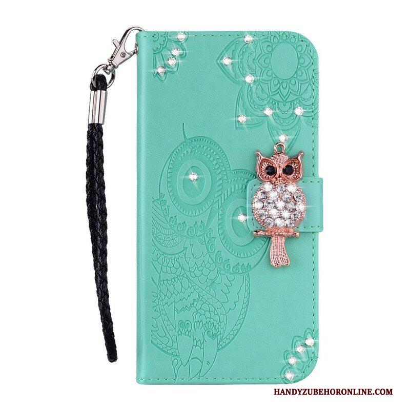 Flip Case voor Samsung Galaxy S21 FE Uil Mandala En Charme