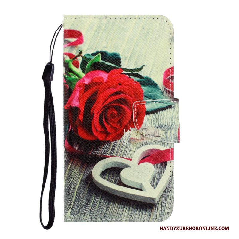 Flip Case voor Samsung Galaxy S22 Ultra 5G Met Ketting Kleurrijke Strappy Bloemen