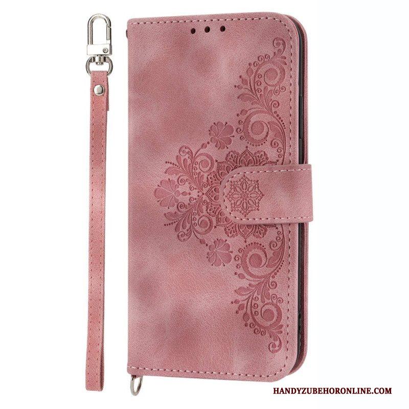 Flip Case voor Samsung Galaxy S23 5G Met Ketting Kanten Mandala Met Bandjes