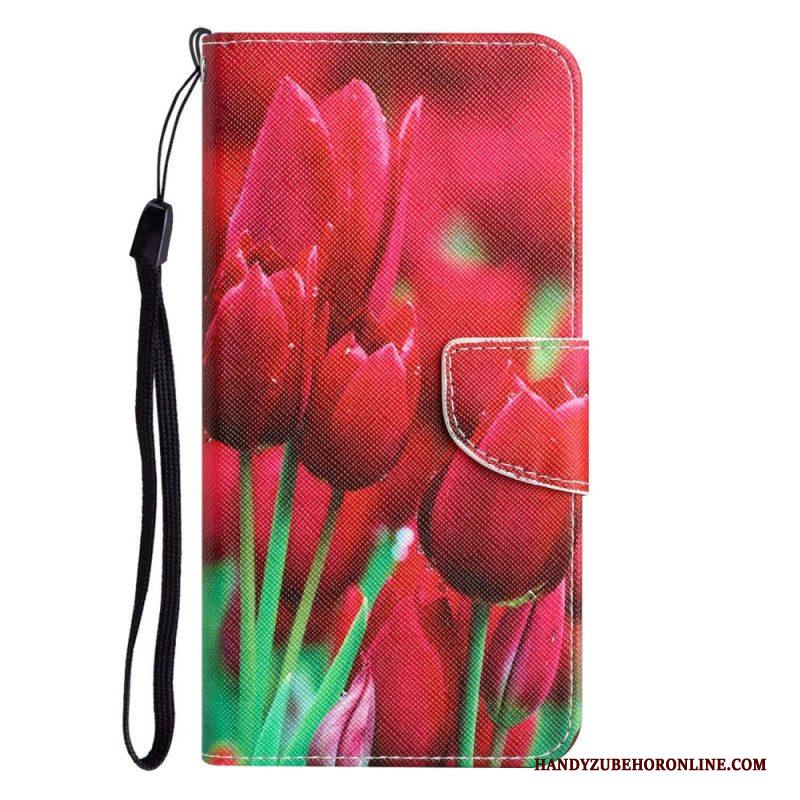 Flip Case voor Samsung Galaxy S23 Ultra 5G Met Ketting Alleen Bandbloemen