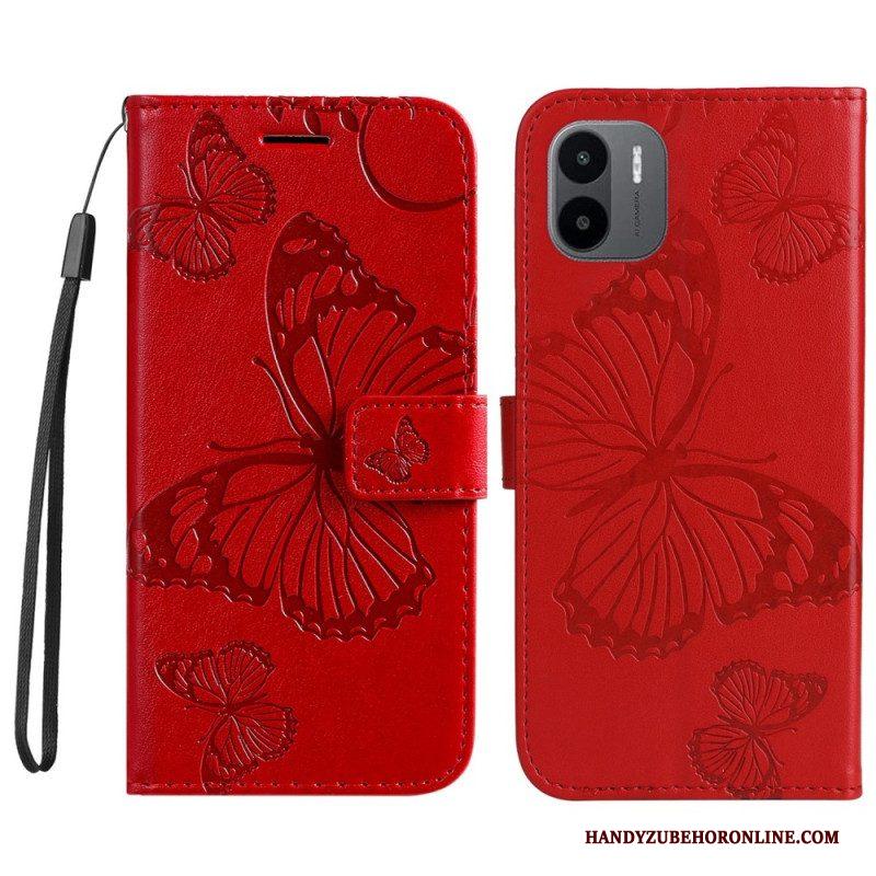 Flip Case voor Xiaomi Redmi A1 Met Ketting Gigantische Riemvlinders