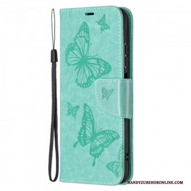 Flip Case voor Xiaomi Redmi Note 10 / 10S Met Ketting Vlinders Bedrukte Strappy