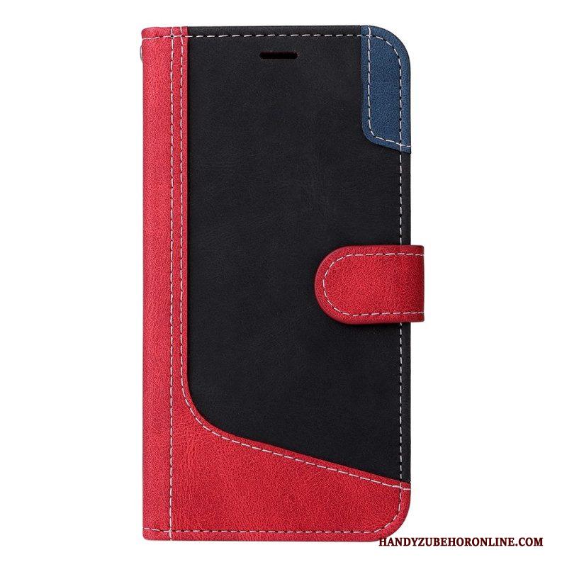 Flip Case voor Xiaomi Redmi Note 12 5G Met Ketting Driekleurige Riem