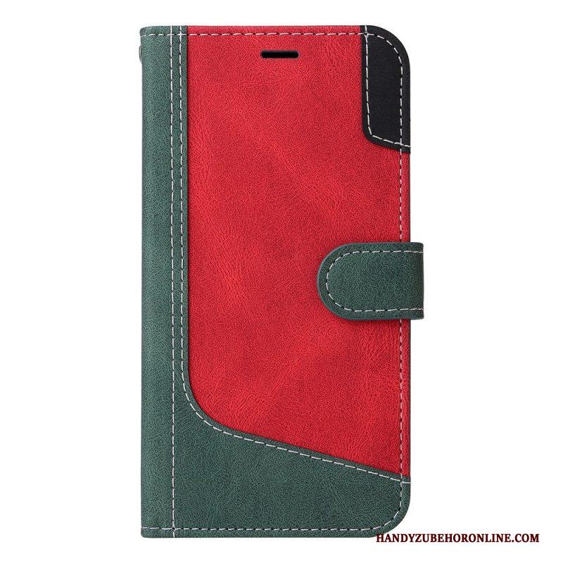 Flip Case voor Xiaomi Redmi Note 12 5G Met Ketting Driekleurige Riem