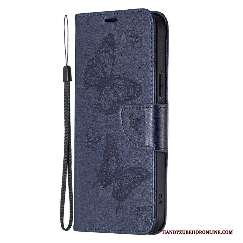 Flip Case voor Xiaomi Redmi Note 12 Pro Met Ketting Vlinders Bedrukte Strappy