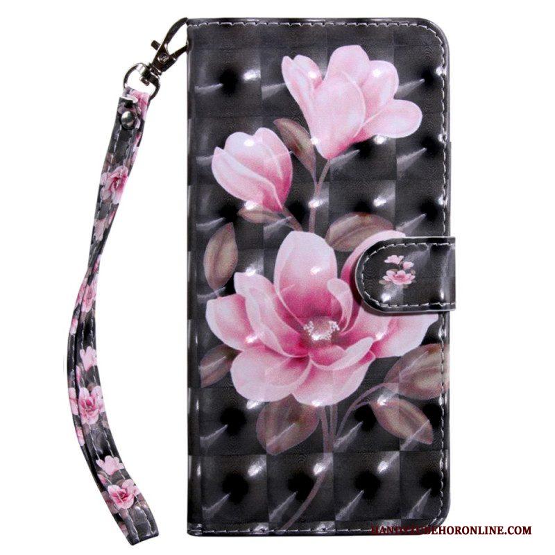 Flip Case voor iPhone 15 Pro Met Ketting Bandje Bloemen