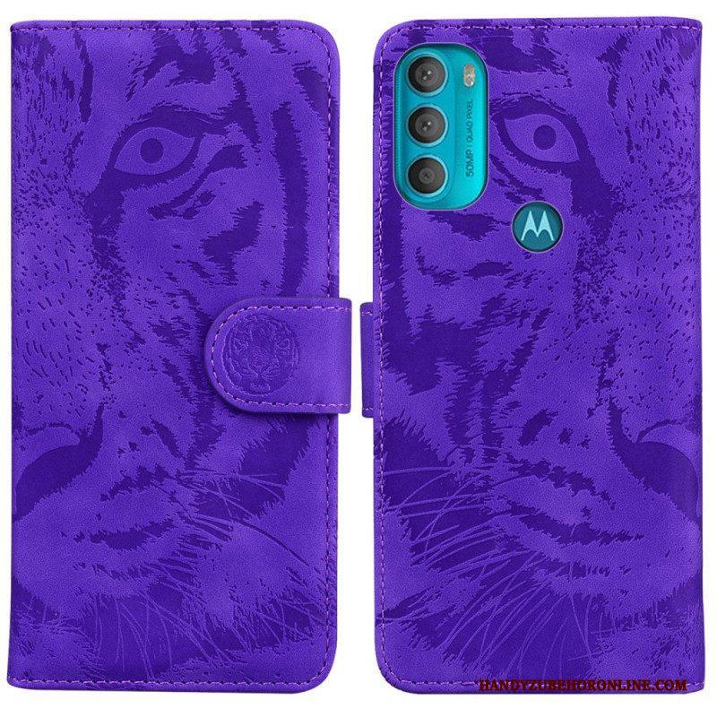 Folio-hoesje voor Moto G71 5G Tijger Gezicht Afdrukken