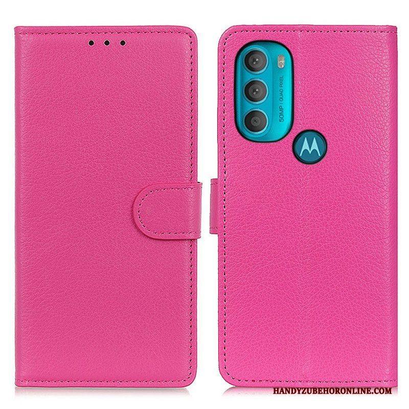 Folio-hoesje voor Moto G71 5G Traditioneel Lychee