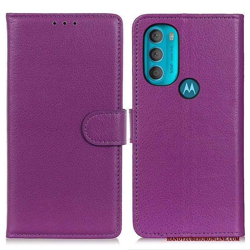 Folio-hoesje voor Moto G71 5G Traditioneel Lychee