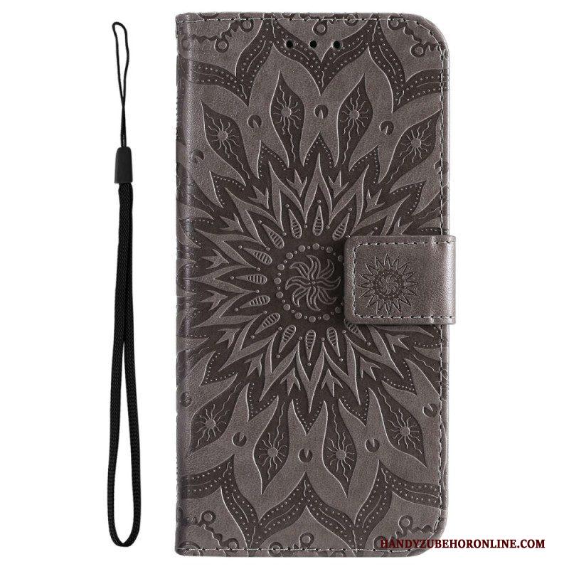 Folio-hoesje voor Samsung Galaxy A14 / A14 5G Mandala Zon Met Lanyard