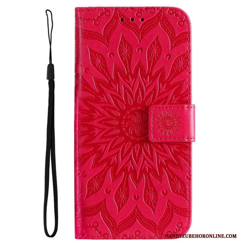 Folio-hoesje voor Samsung Galaxy A14 / A14 5G Mandala Zon Met Lanyard