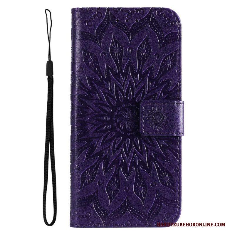 Folio-hoesje voor Samsung Galaxy A14 / A14 5G Mandala Zon Met Lanyard