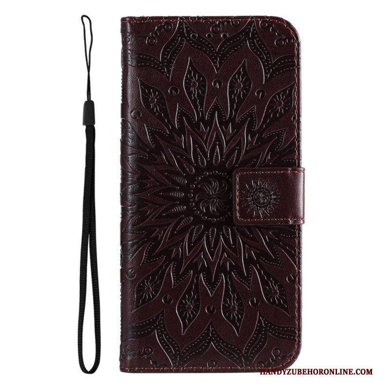 Folio-hoesje voor Samsung Galaxy A14 / A14 5G Mandala Zon Met Lanyard