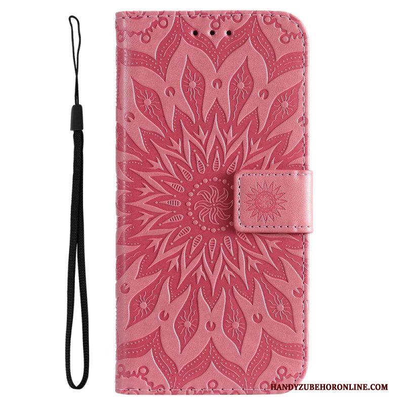 Folio-hoesje voor Samsung Galaxy A14 / A14 5G Mandala Zon Met Lanyard