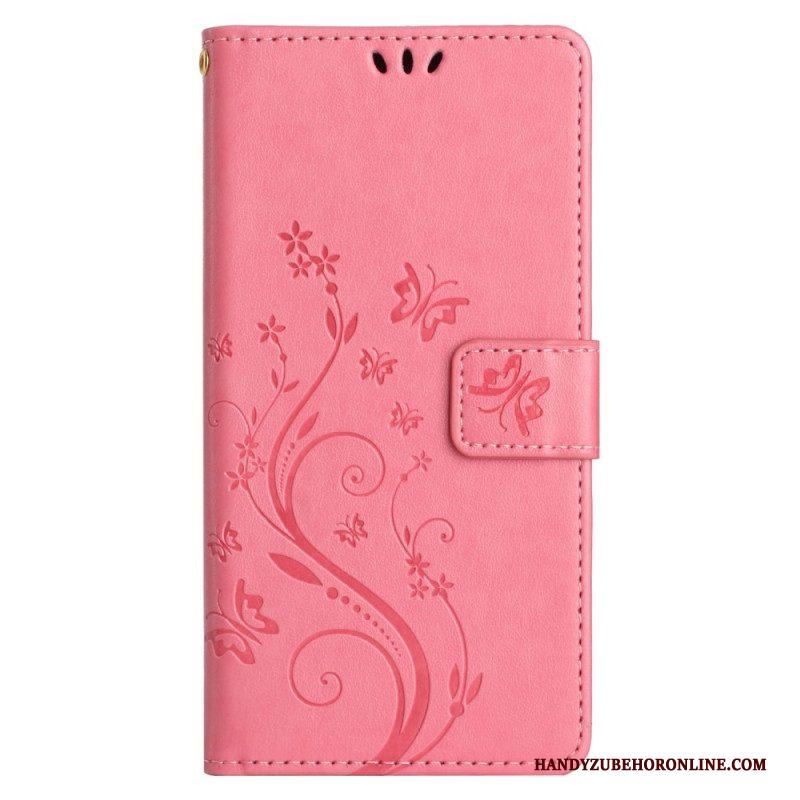 Folio-hoesje voor Samsung Galaxy A14 / A14 5G Met Ketting Bloemen String Kat