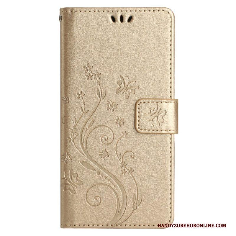 Folio-hoesje voor Samsung Galaxy A14 / A14 5G Met Ketting Bloemen String Kat