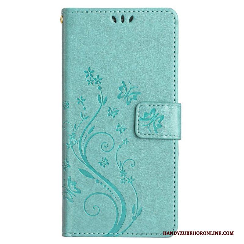 Folio-hoesje voor Samsung Galaxy A14 / A14 5G Met Ketting Bloemen String Kat