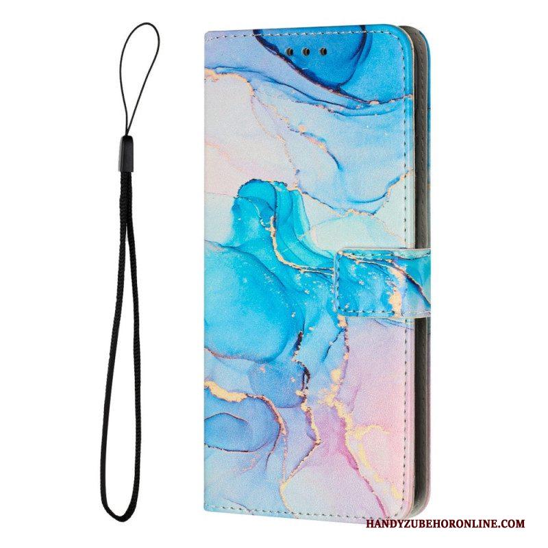 Folio-hoesje voor Samsung Galaxy A14 / A14 5G Met Ketting Marmer Strippen