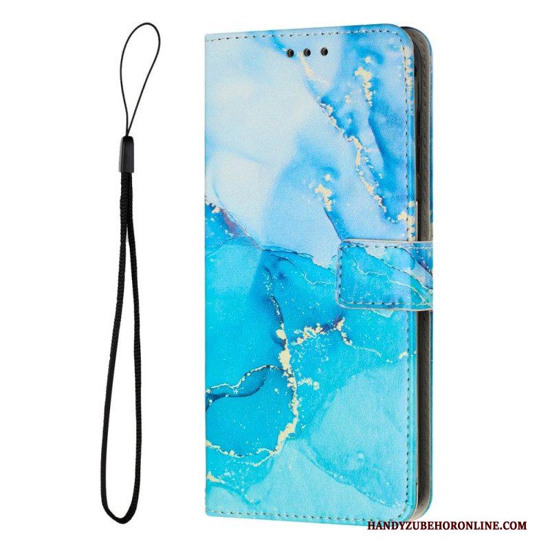 Folio-hoesje voor Samsung Galaxy A14 / A14 5G Met Ketting Marmer Strippen