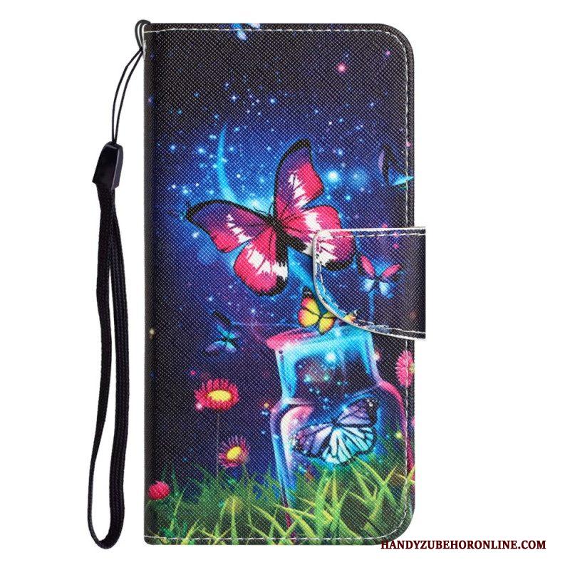 Folio-hoesje voor Samsung Galaxy A54 5G Met Ketting Fairy Vlinders Met Lanyard