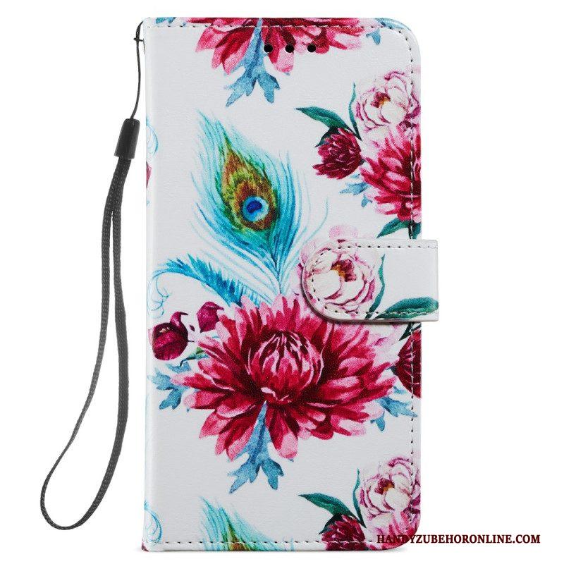 Folio-hoesje voor Samsung Galaxy A54 5G Met Ketting Strakke Bloemen