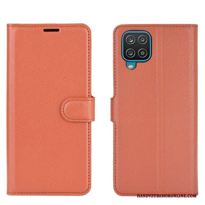 Folio-hoesje voor Samsung Galaxy M12 / A12 Klassiek Lychee Kunstleer