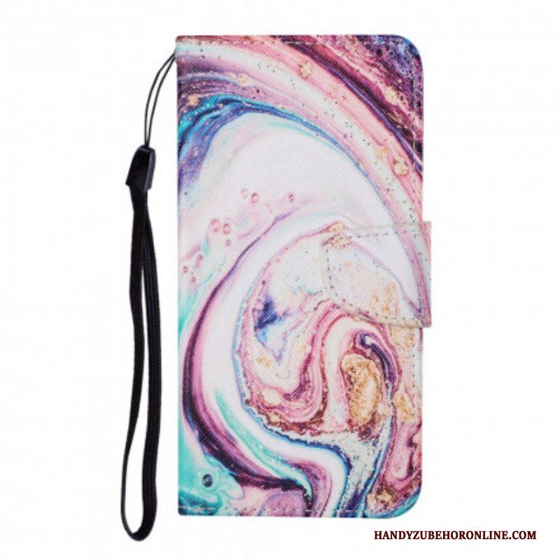 Folio-hoesje voor Samsung Galaxy M12 / A12 Marmer Met Lanyard