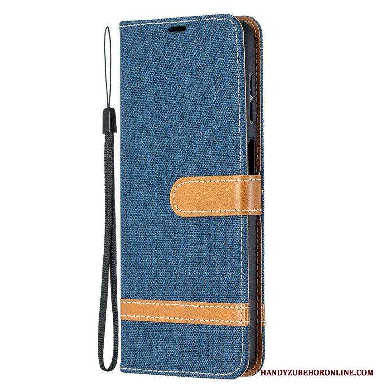 Folio-hoesje voor Samsung Galaxy M12 / A12 Met Ketting Band Van Stof En Leereffect