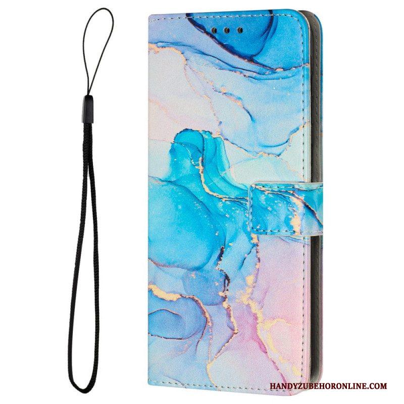 Folio-hoesje voor Samsung Galaxy M13 Marmer Met Lanyard