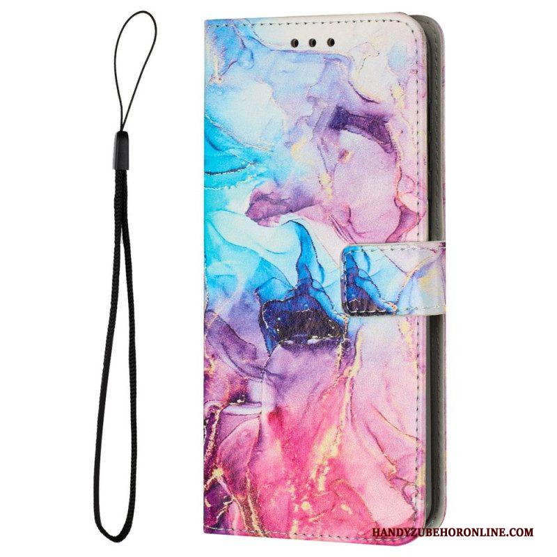 Folio-hoesje voor Samsung Galaxy M13 Marmer Met Lanyard