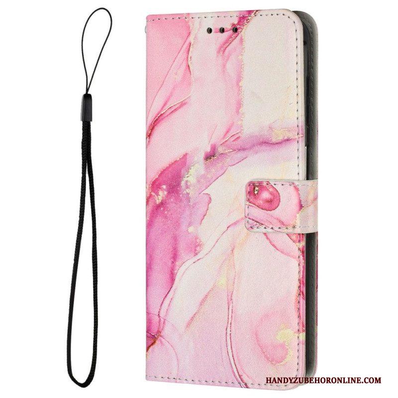 Folio-hoesje voor Samsung Galaxy M13 Marmer Met Lanyard