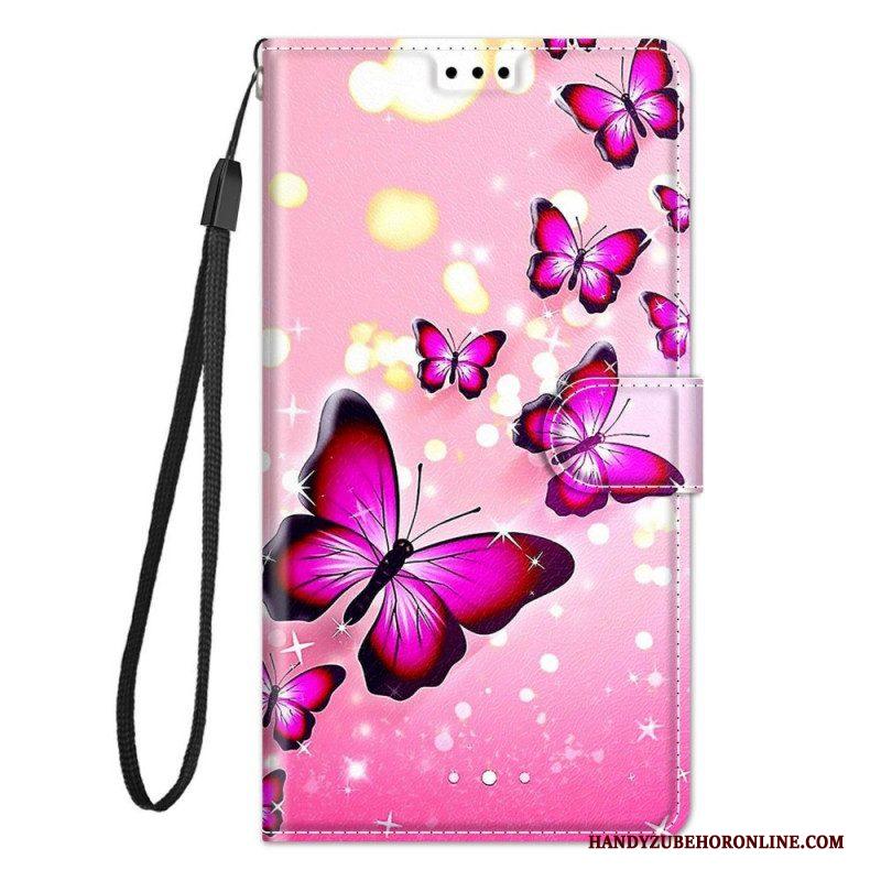 Folio-hoesje voor Samsung Galaxy M23 5G Met Ketting Riem Vlinders Waaier