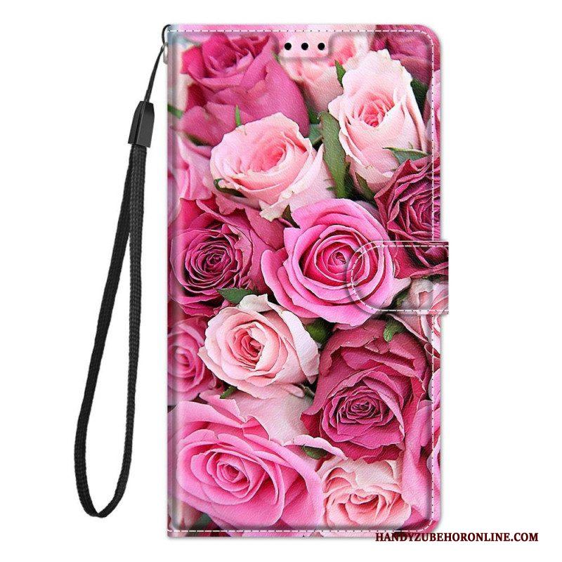 Folio-hoesje voor Samsung Galaxy M23 5G Rozen Met Lanyard