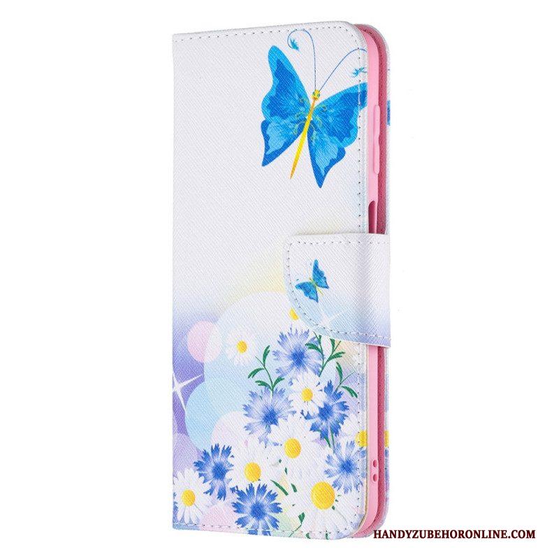 Folio-hoesje voor Samsung Galaxy M32 Geschilderde Vlinders En Bloemen