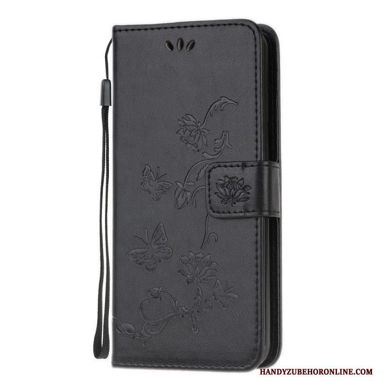 Folio-hoesje voor Samsung Galaxy M32 Met Ketting Riem Bloemen